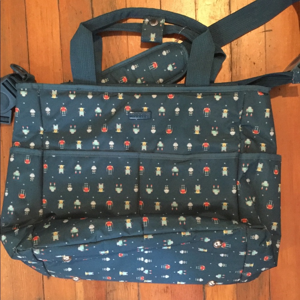 Tuctuc Aqua Blue Robot Large Diaper Bag $89